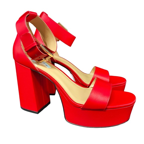 Michael Kors Women's Tara Platform Dress Heel Sandals Red Crimson Leather - Picture 2 of 11